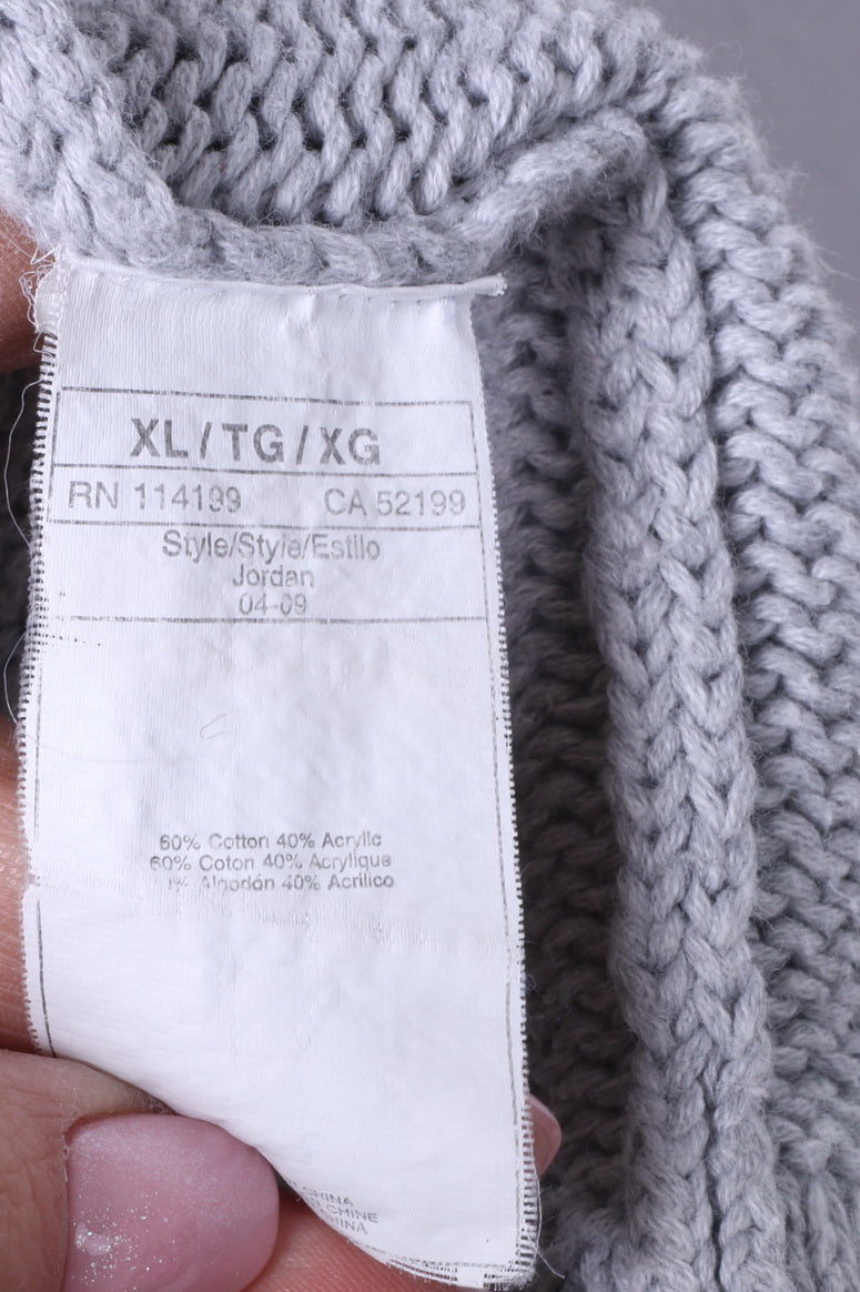 ROXY Femme XL Pull Gris Coton Deux Boutons Cardigan Manches Courtes Haut