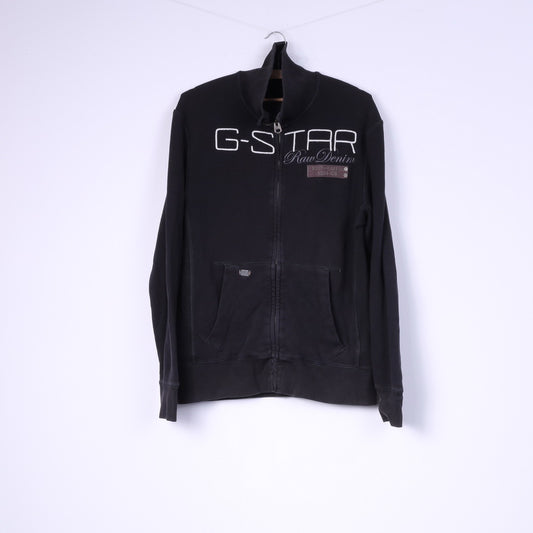 G-Star Raw Denim Sweat-shirt L pour homme en coton noir avec fermeture éclair complète et grand logo noir