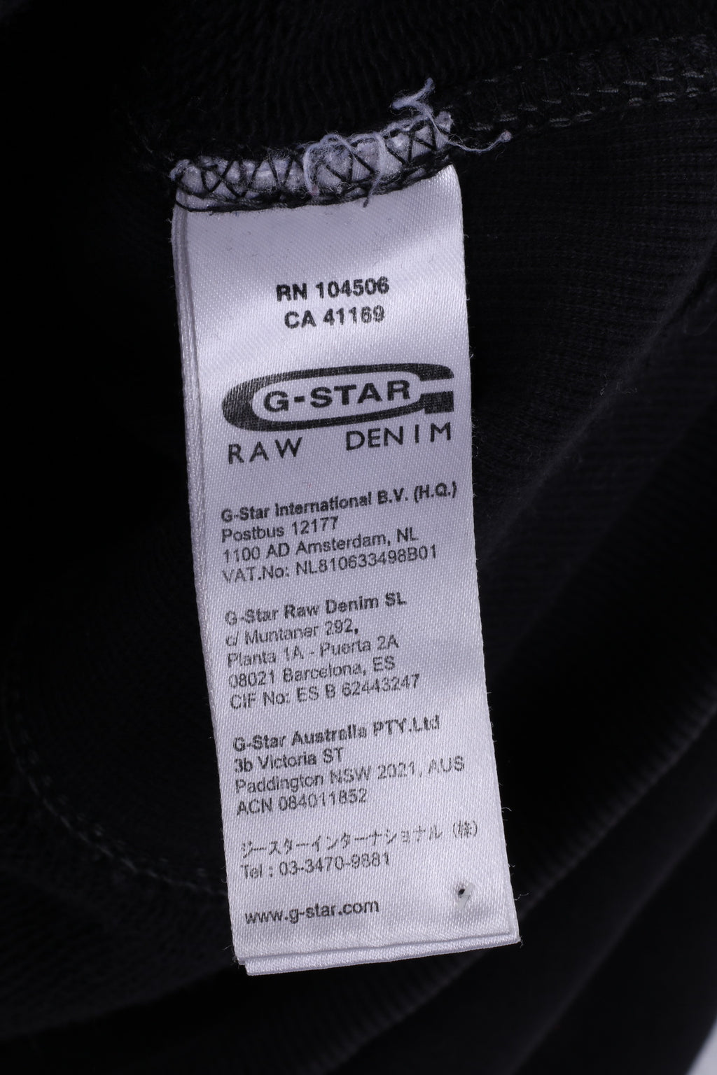 G-Star Raw Denim Sweat-shirt L pour homme en coton noir avec fermeture éclair complète et grand logo noir