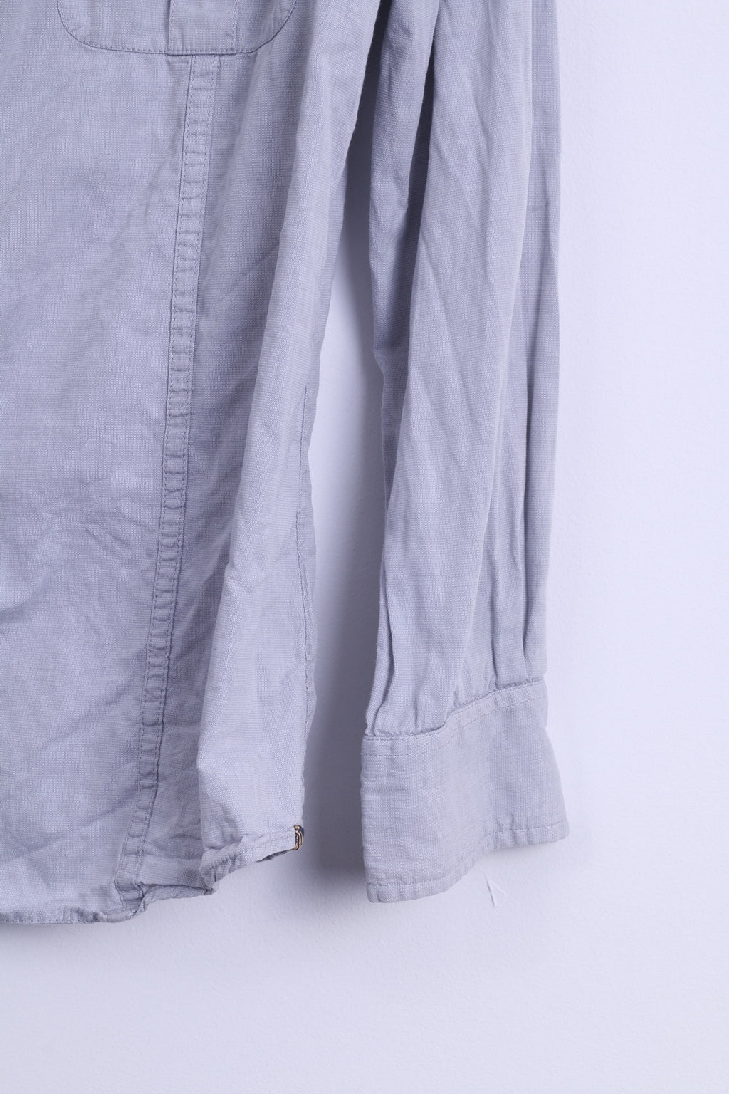 River Island Mens M Casual Shirt Cotton Blue EmbroideredLong Sleeve