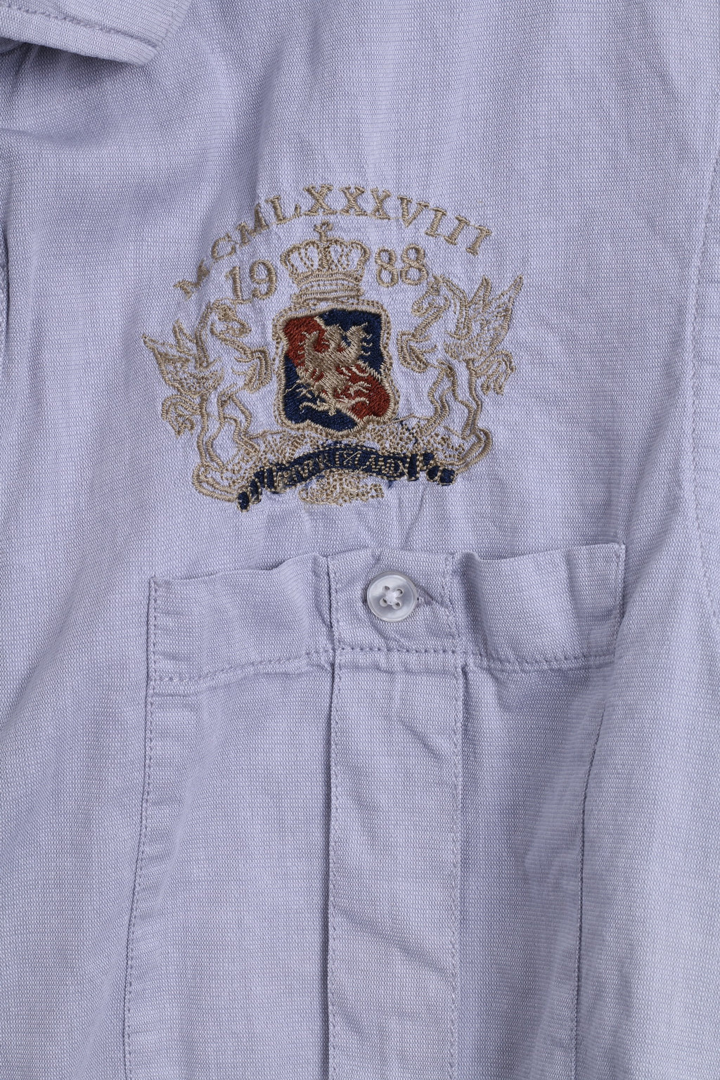 River Island Mens M Casual Shirt Cotton Blue EmbroideredLong Sleeve