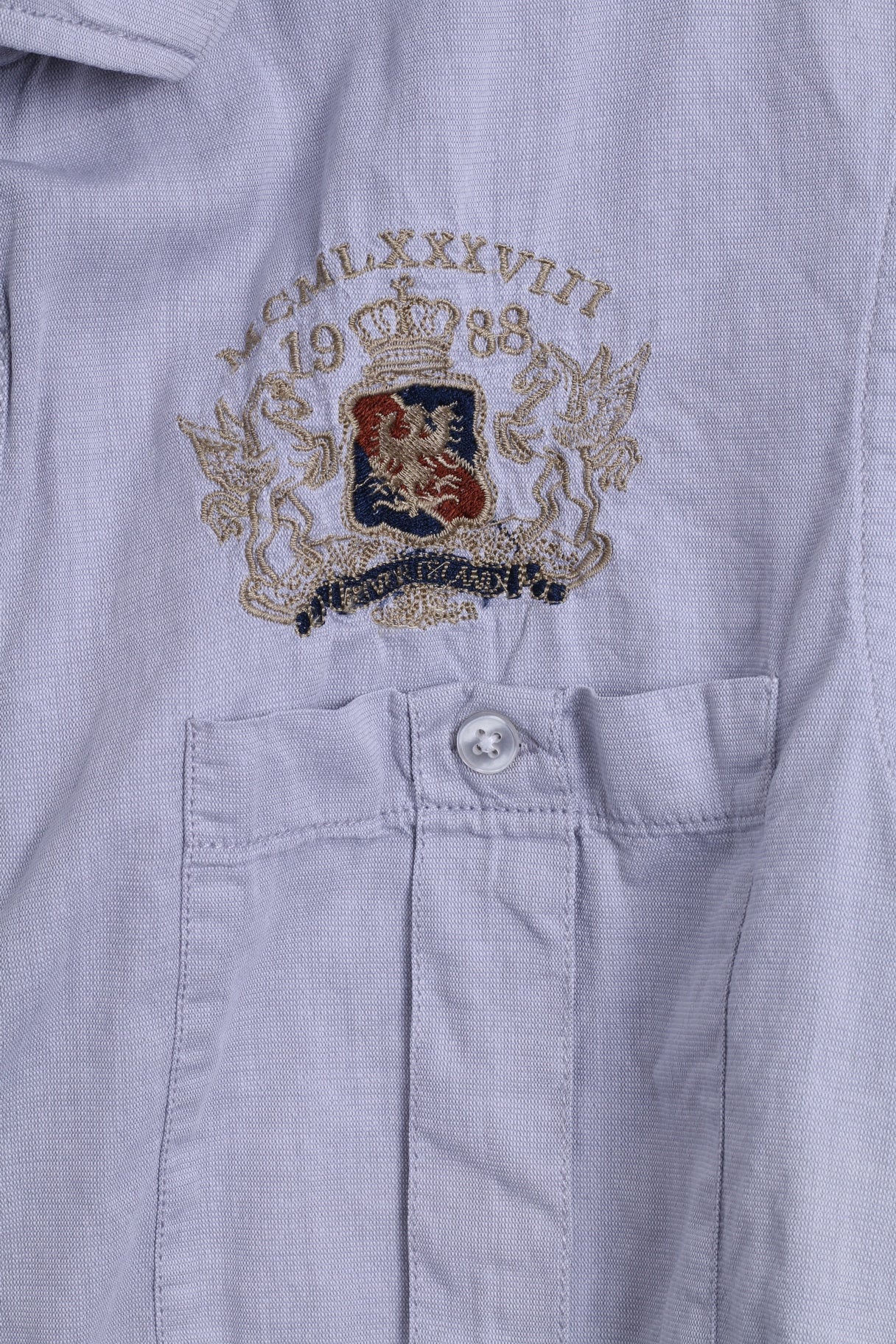 River Island Mens M Casual Shirt Cotton Blue EmbroideredLong Sleeve