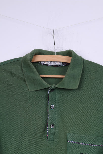Burberrys Mens L Polo Shirt Green Top Buttons Detailed Cotton