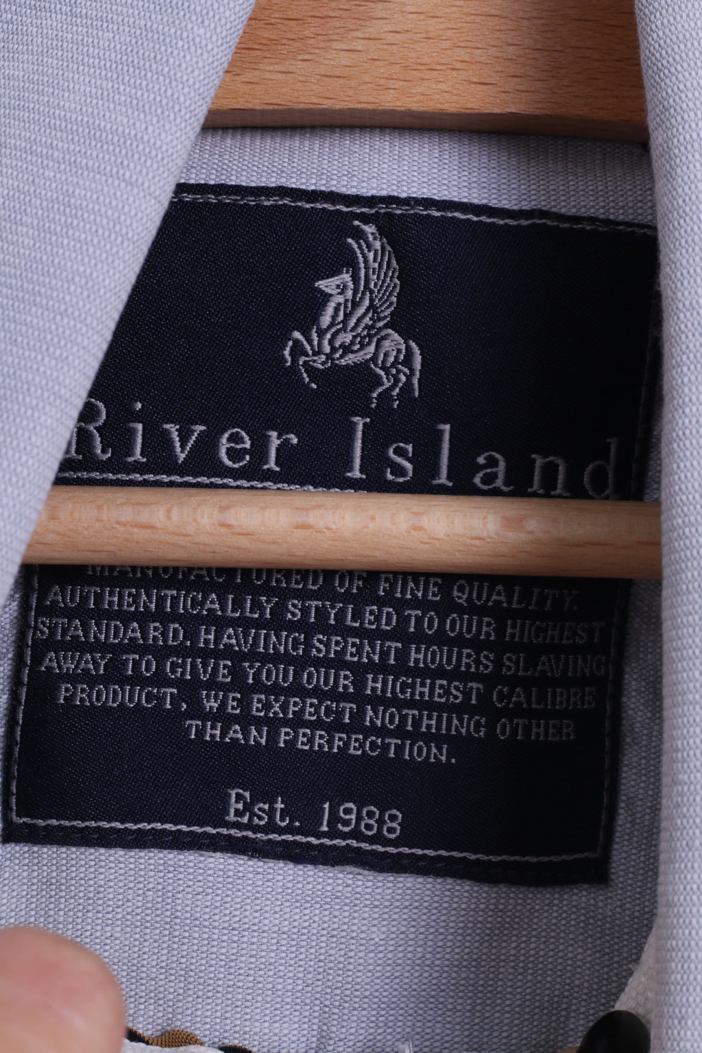 River Island Mens M Casual Shirt Cotton Blue EmbroideredLong Sleeve