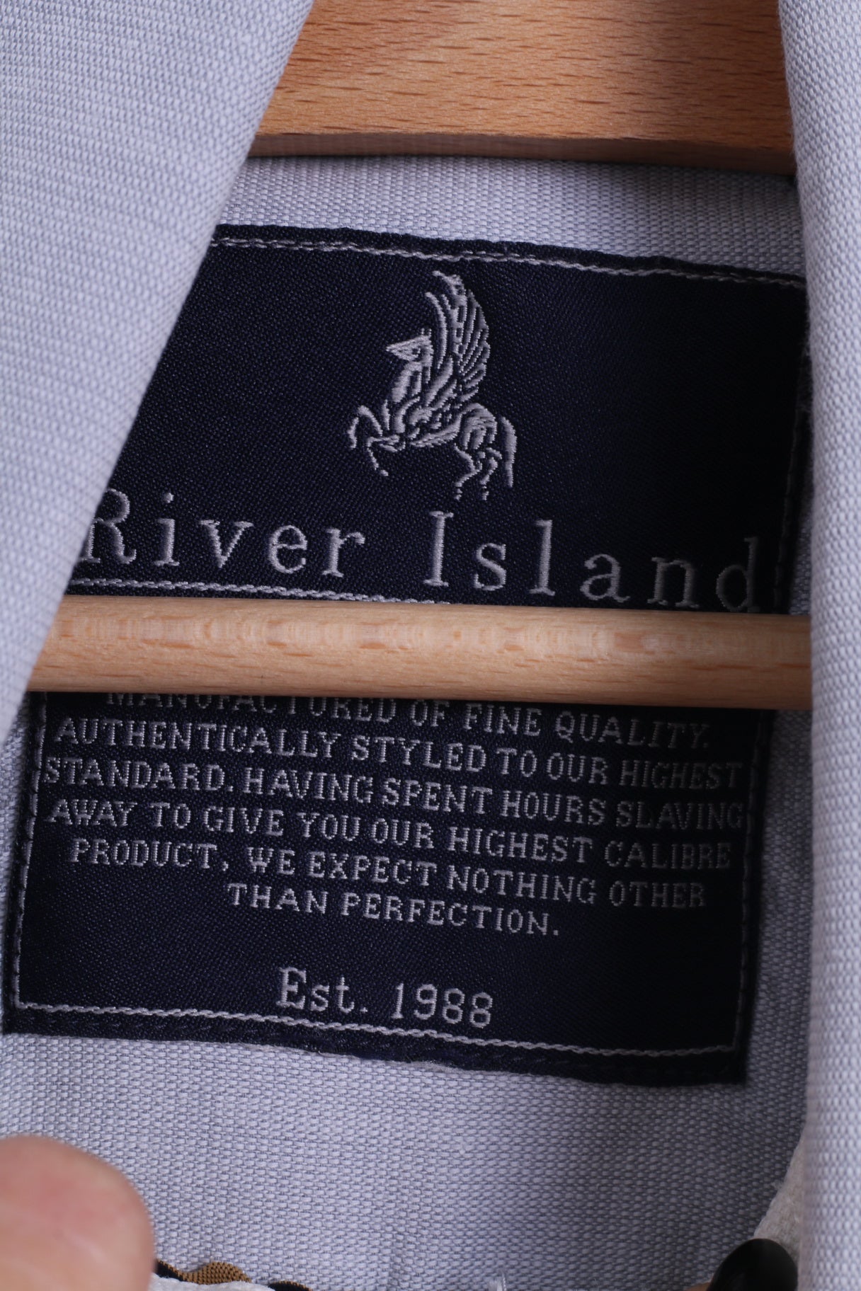 River Island Mens M Casual Shirt Cotton Blue EmbroideredLong Sleeve