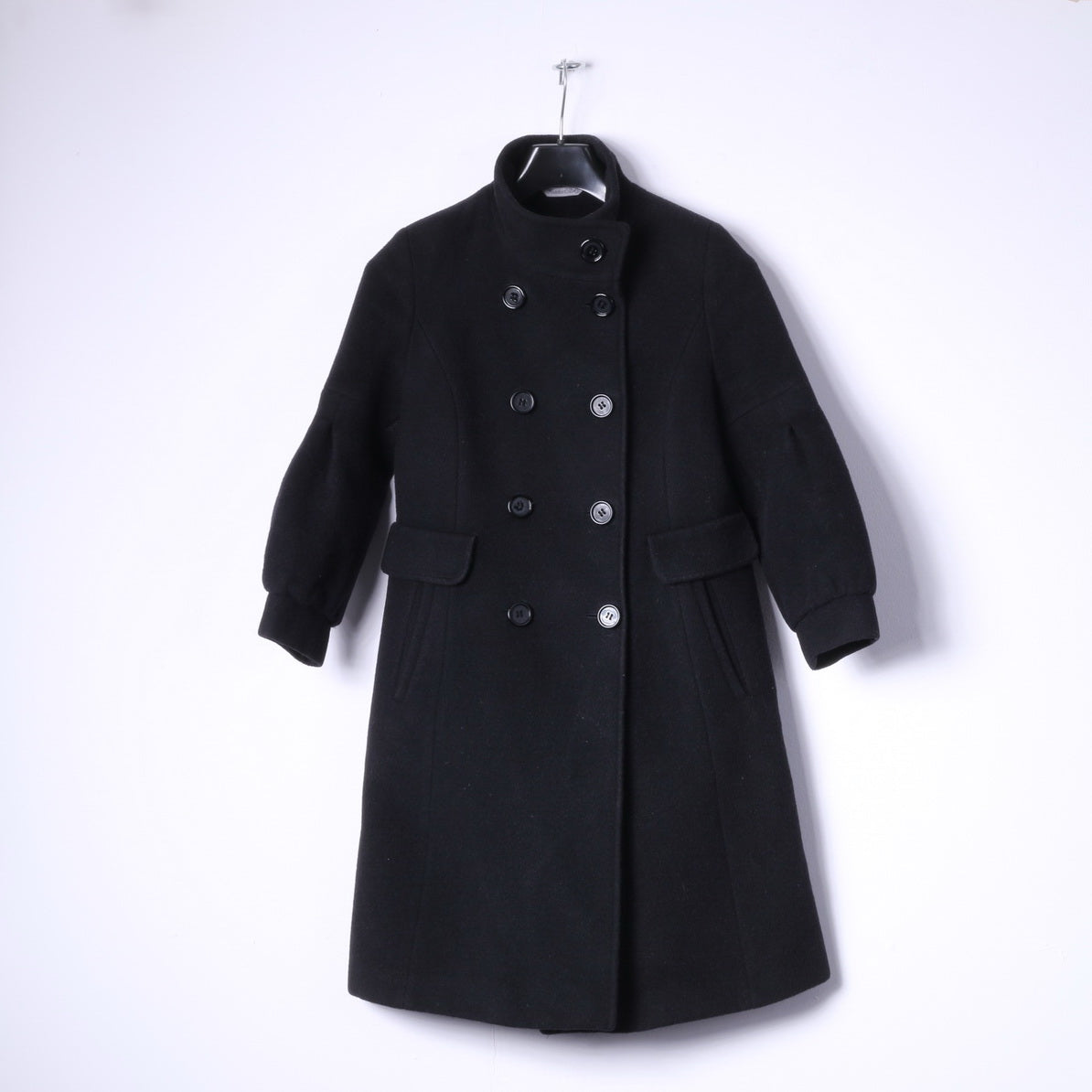 Elena Monti Girls 10 Age Coat Black Wool Mohair BlendDouble Breasted Made In Italy