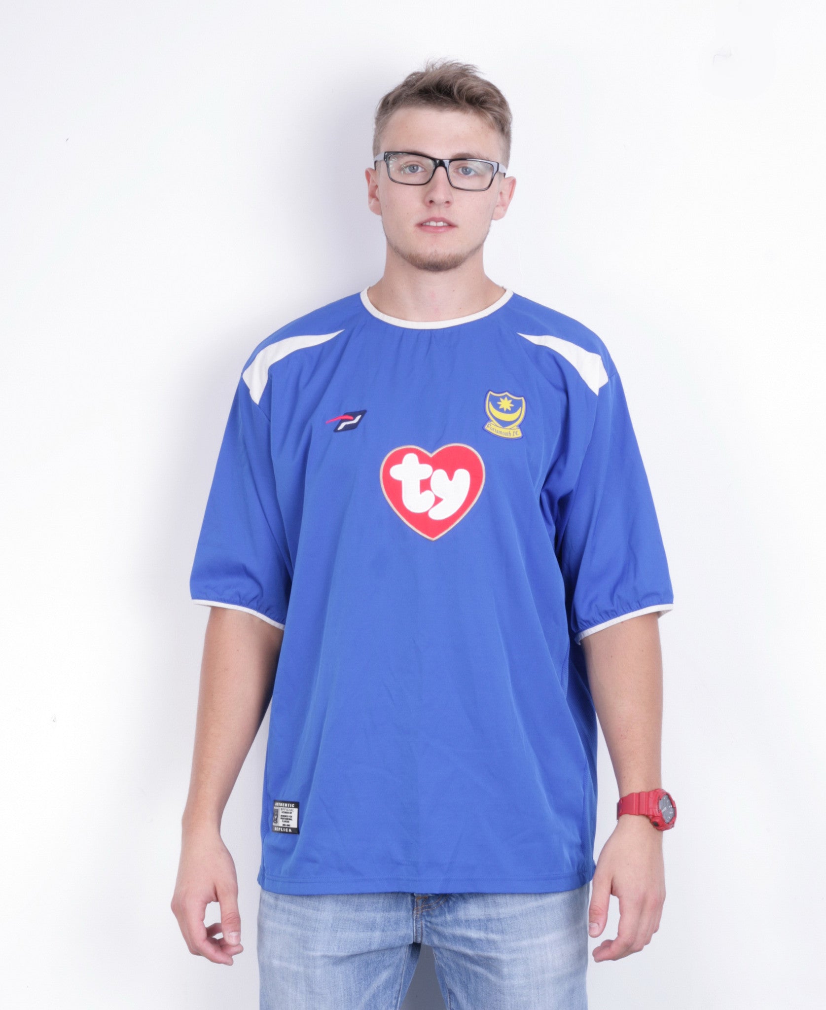 Portsmouth F.C. Mens XL Shirt Crew Neck Sport Short Sleeve - RetrospectClothes