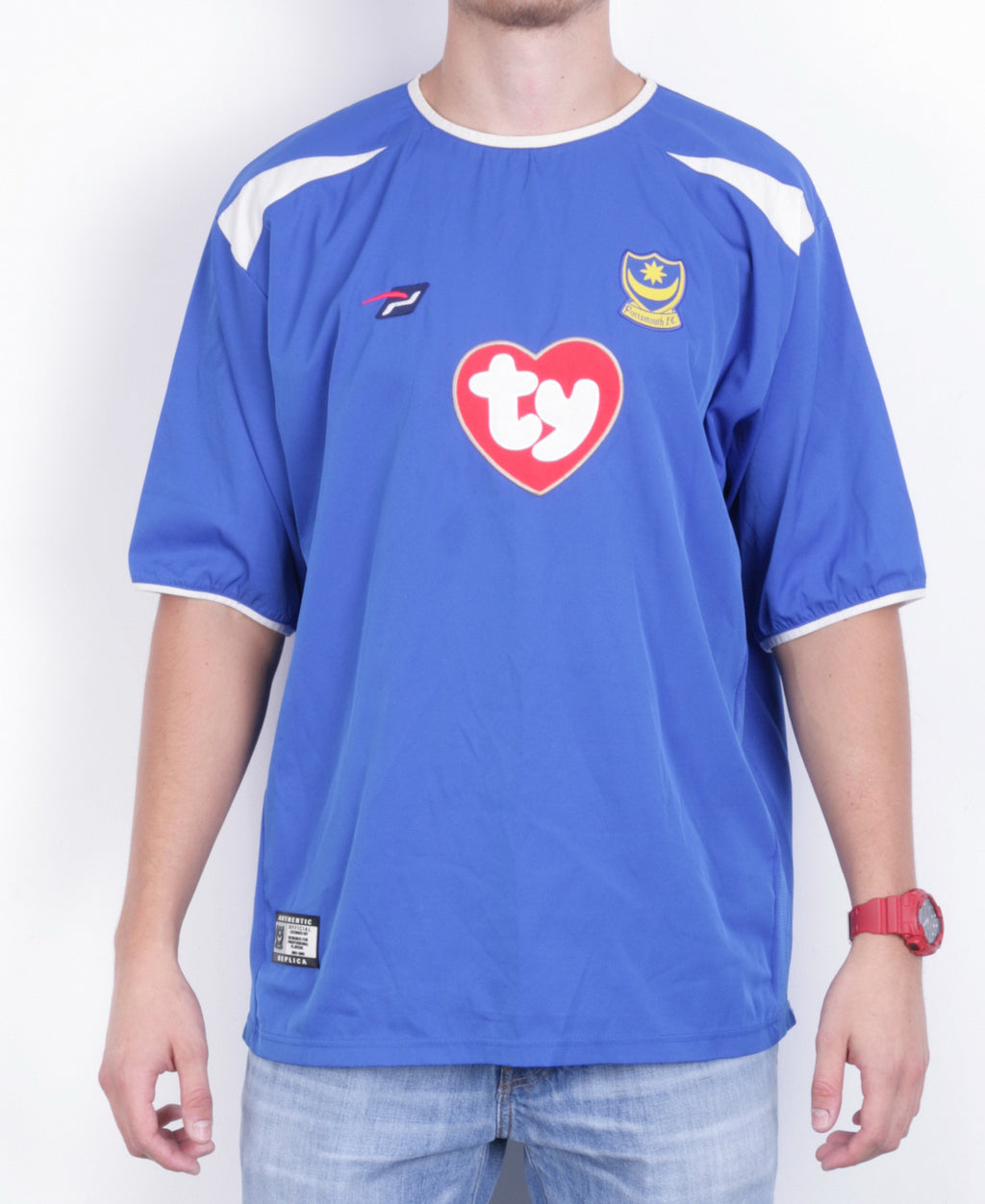 Portsmouth F.C. Mens XL Shirt Crew Neck Sport Short Sleeve - RetrospectClothes