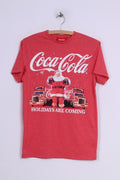 Cedar Wood State Coca -Cola Mens XS T-Shirt Graphic Holidays Are Coming Red Cotton