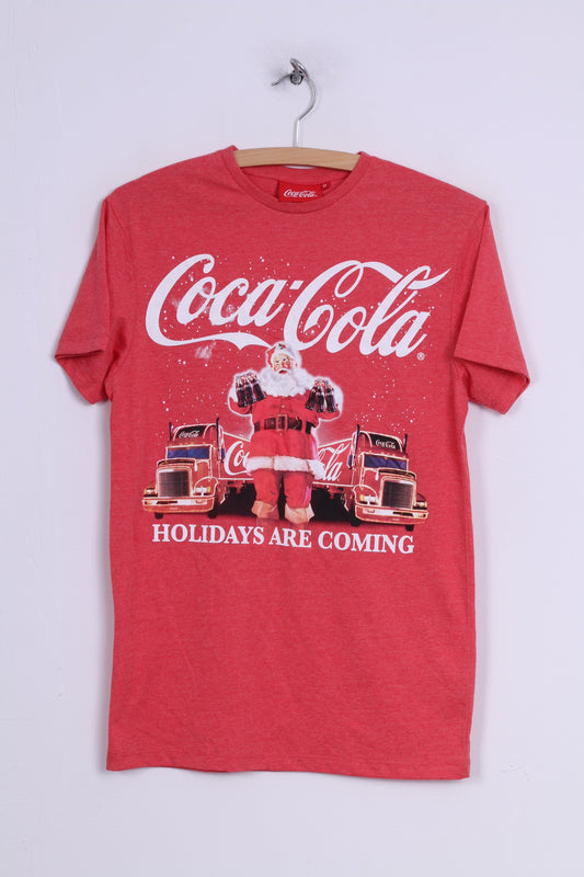 Cedar Wood State Coca -Cola T-shirt XS pour homme en coton rouge avec graphique Holidays Are Coming 