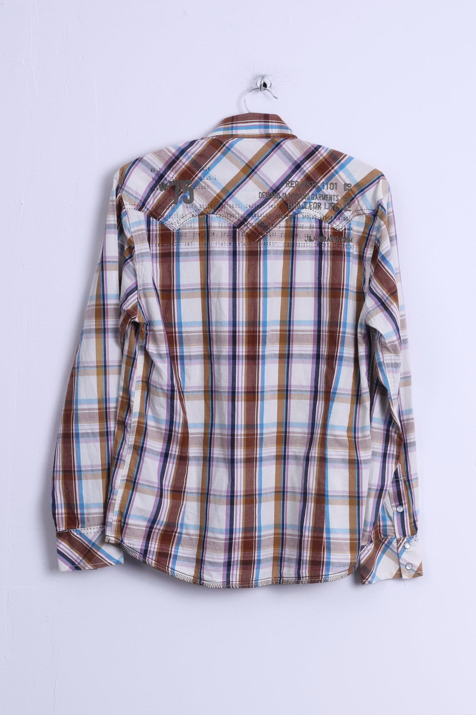 Jack & Jones Mens M Casual Shirt Cotton Brown Checkered Vintage Denim Long Sleeve