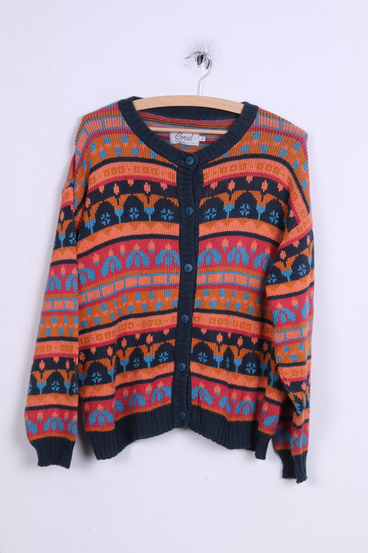 Coral Wear Womens L Sweater Cotton Buttons Multi Color Jumper