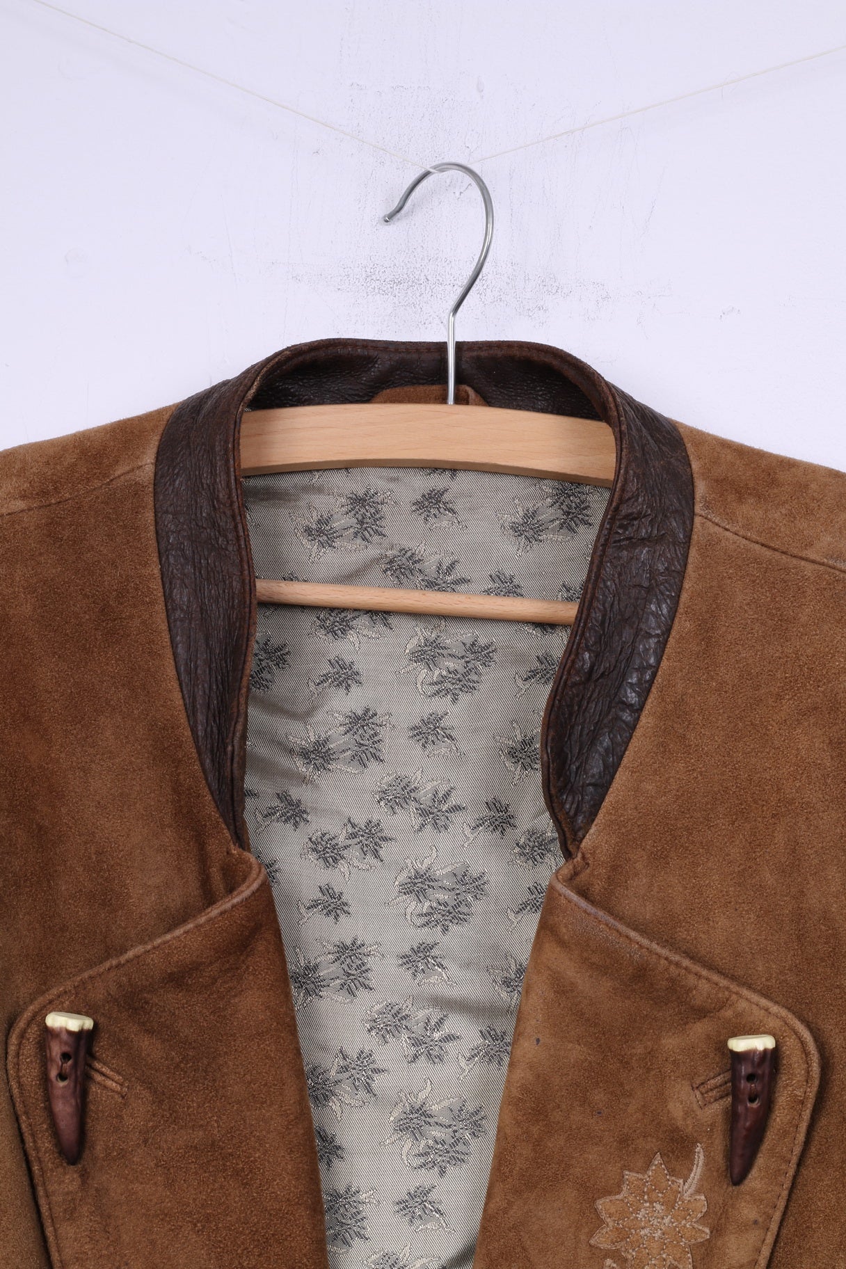 Italia C&amp;A Men 44 54 L Blazer Vintage Leather Camel Giacca con spalline in pelle scamosciata monopetto 