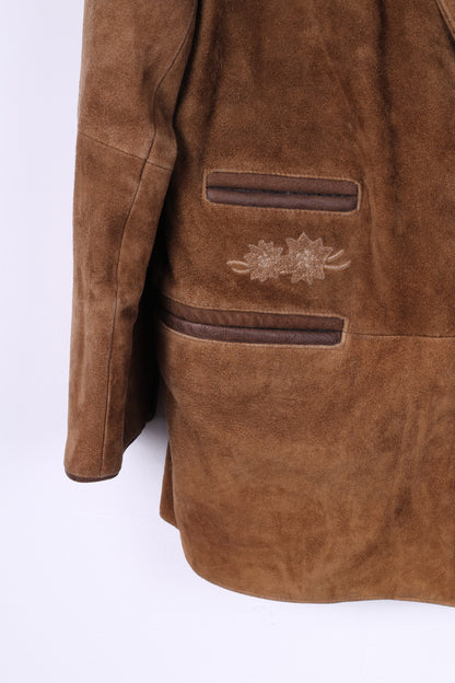Italia C&amp;A Men 44 54 L Blazer Vintage Leather Camel Giacca con spalline in pelle scamosciata monopetto 
