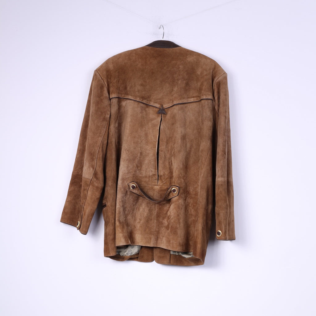 Italia C&amp;A Men 44 54 L Blazer Vintage Leather Camel Giacca con spalline in pelle scamosciata monopetto 