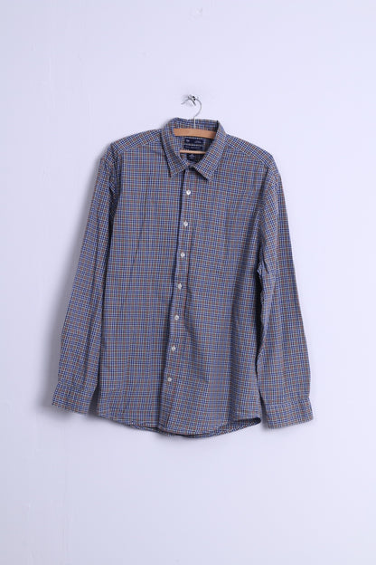 GAP Mens XL Casual Shirt Cotton Blue Checkered Classic Fit Long Sleeve