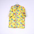 Review Men XL Casual Shirt Yellow Floral Print Summer Hawaii Short Sleeve Top