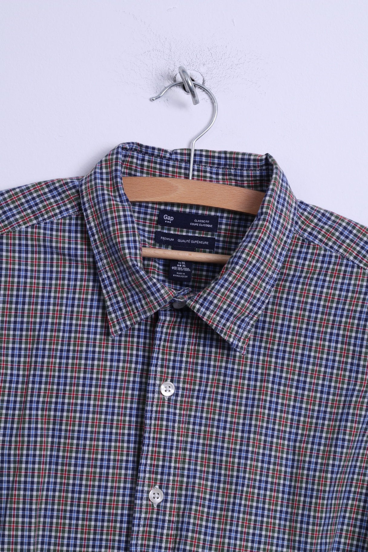 GAP Chemise décontractée XL en coton bleu à carreaux, coupe classique, manches longues