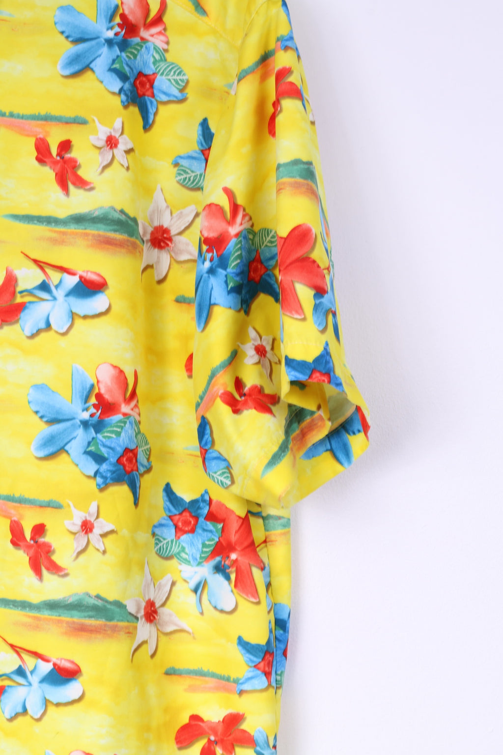 Évaluer Chemise décontractée XL pour hommes, imprimé floral jaune, haut à manches courtes d'été hawaïen 