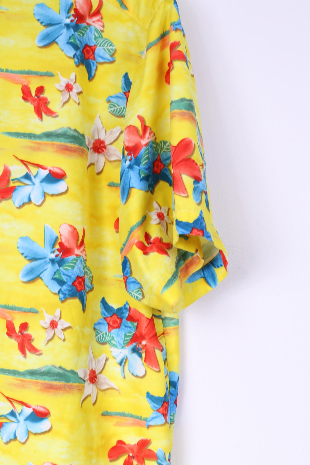 Évaluer Chemise décontractée XL pour hommes, imprimé floral jaune, haut à manches courtes d'été hawaïen 