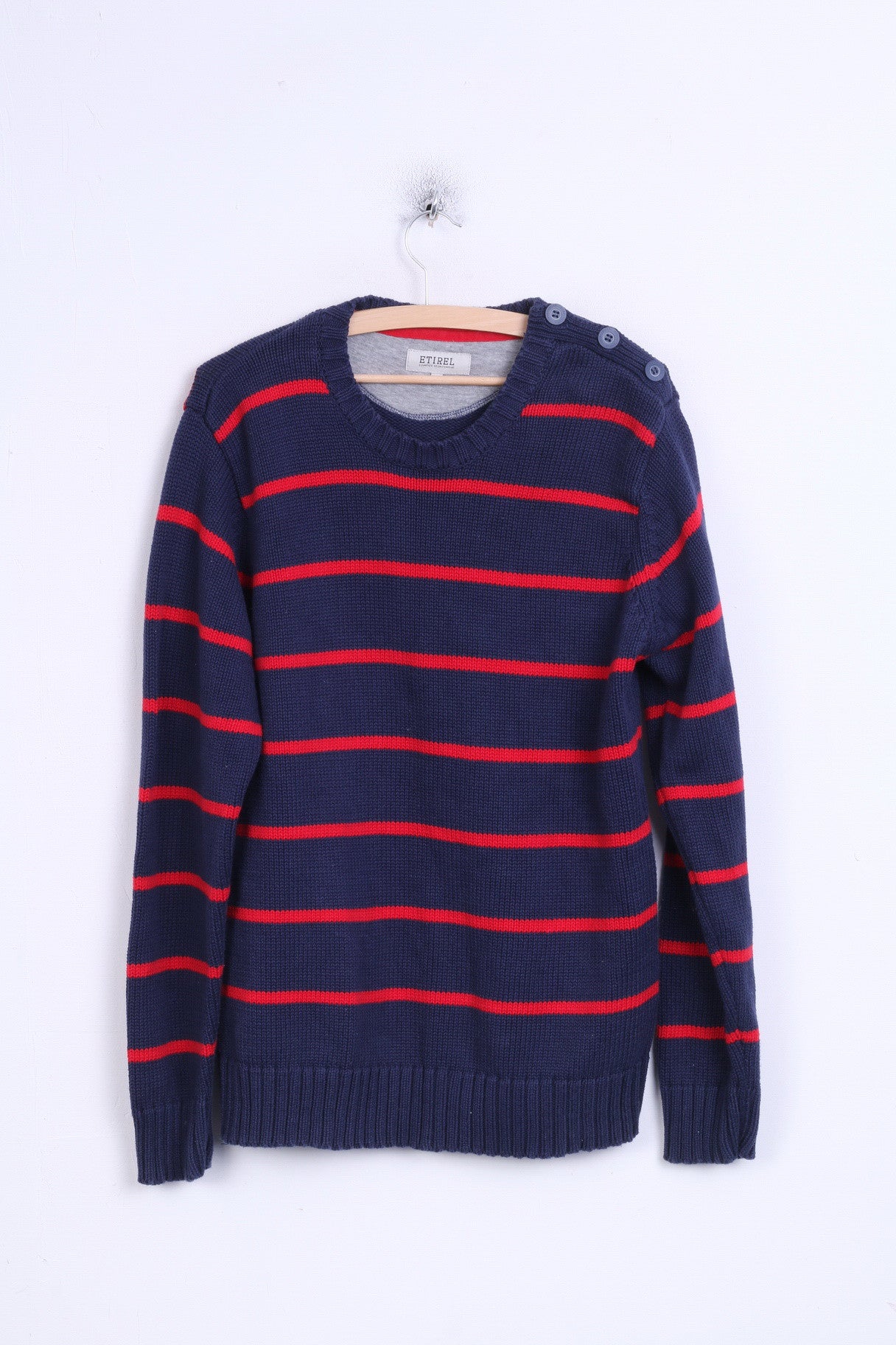 Etirel Campus Sportswear Mens L Jumper Crew Neck Striped Navy Cotton