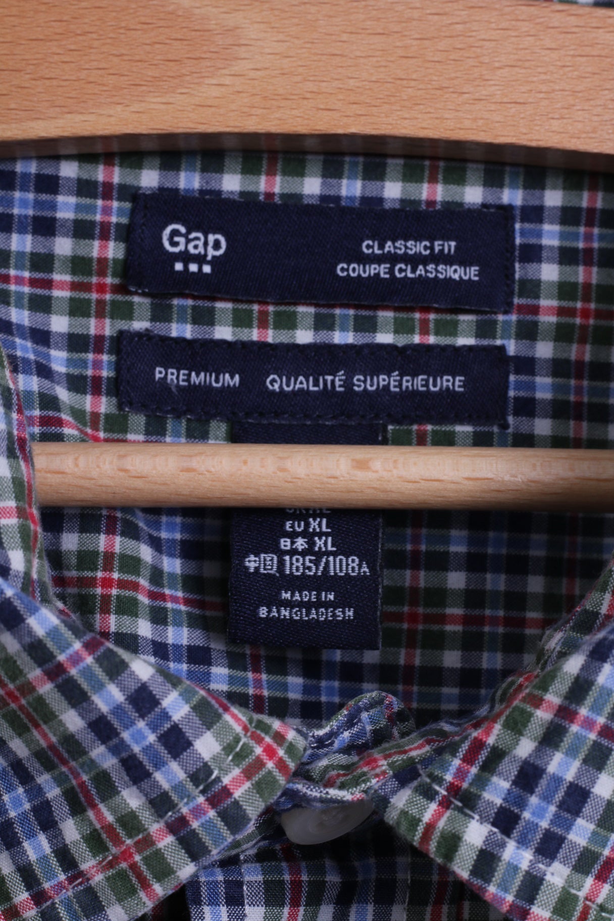 GAP Chemise décontractée XL en coton bleu à carreaux, coupe classique, manches longues