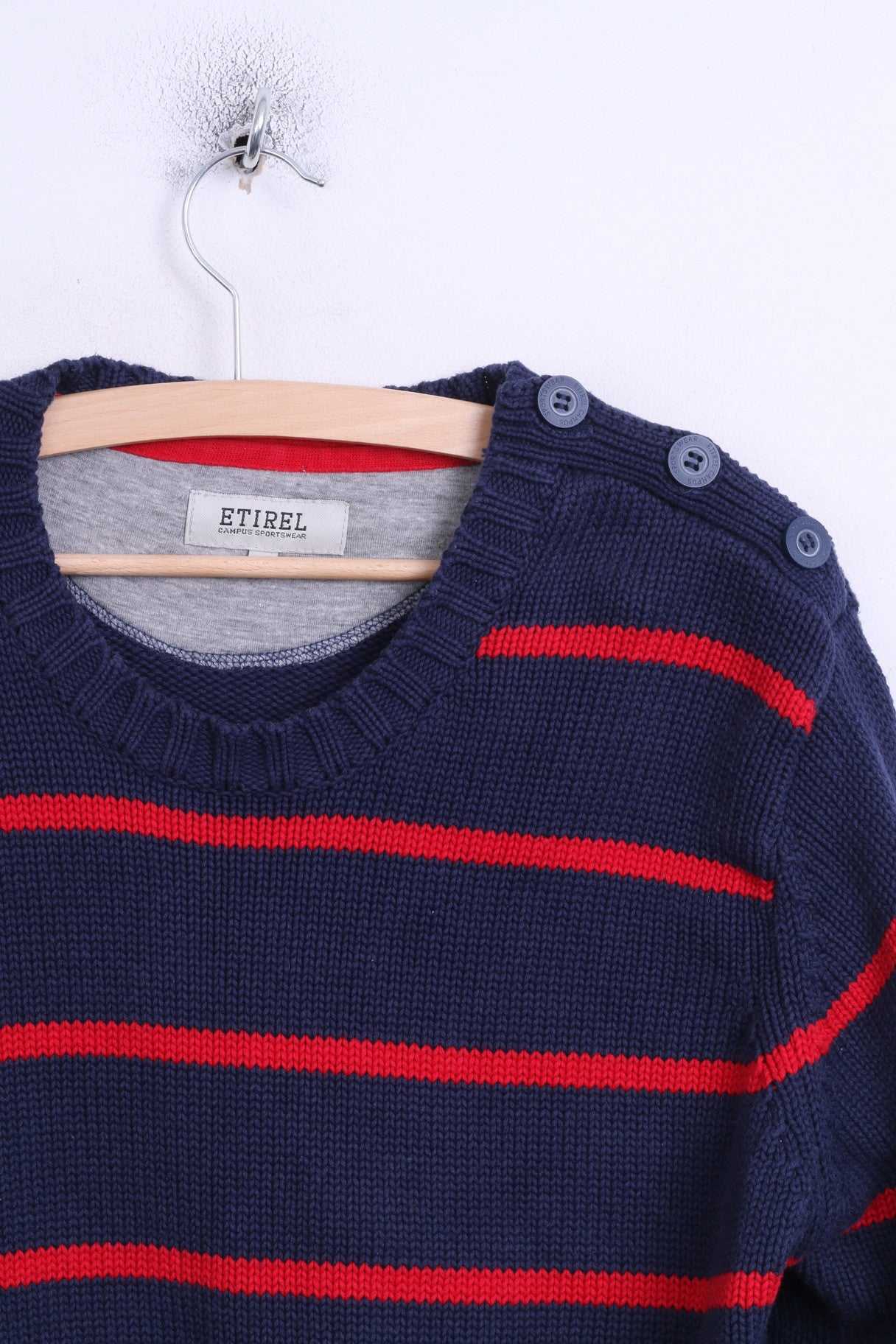 Etirel Campus Sportswear Mens L Jumper Crew Neck Striped Navy Cotton
