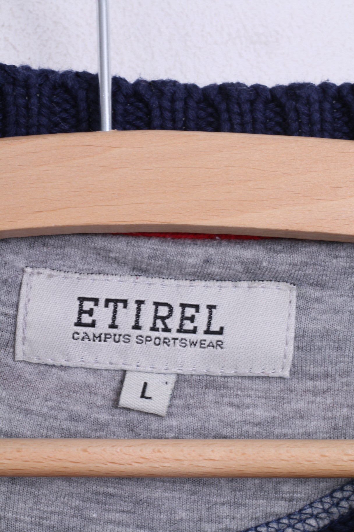 Etirel Campus Sportswear Mens L Jumper Crew Neck Striped Navy Cotton