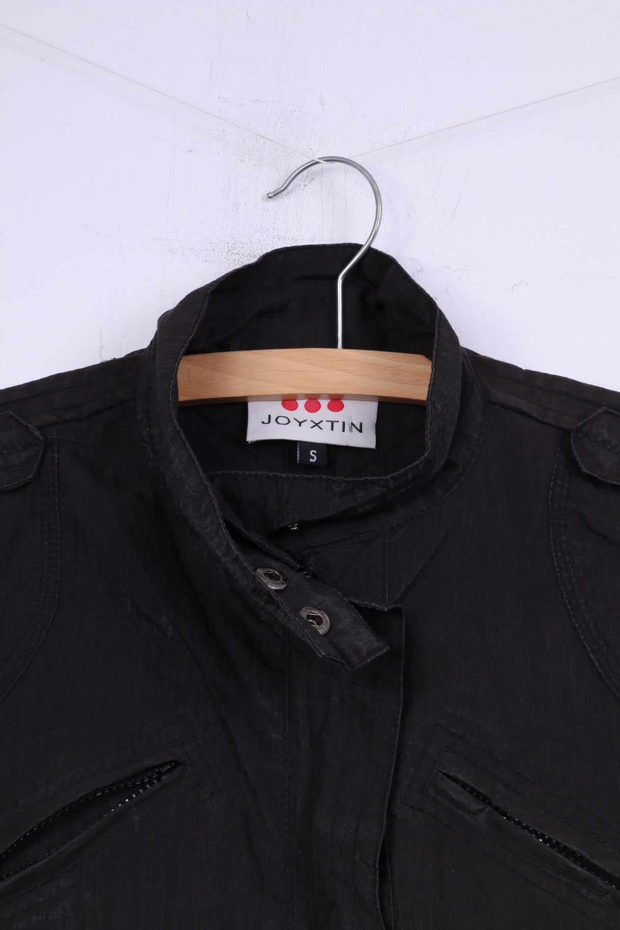 Joyxtin Giacca leggera da donna nera con cerniera intera, colletto rialzato, cotone, nylon 