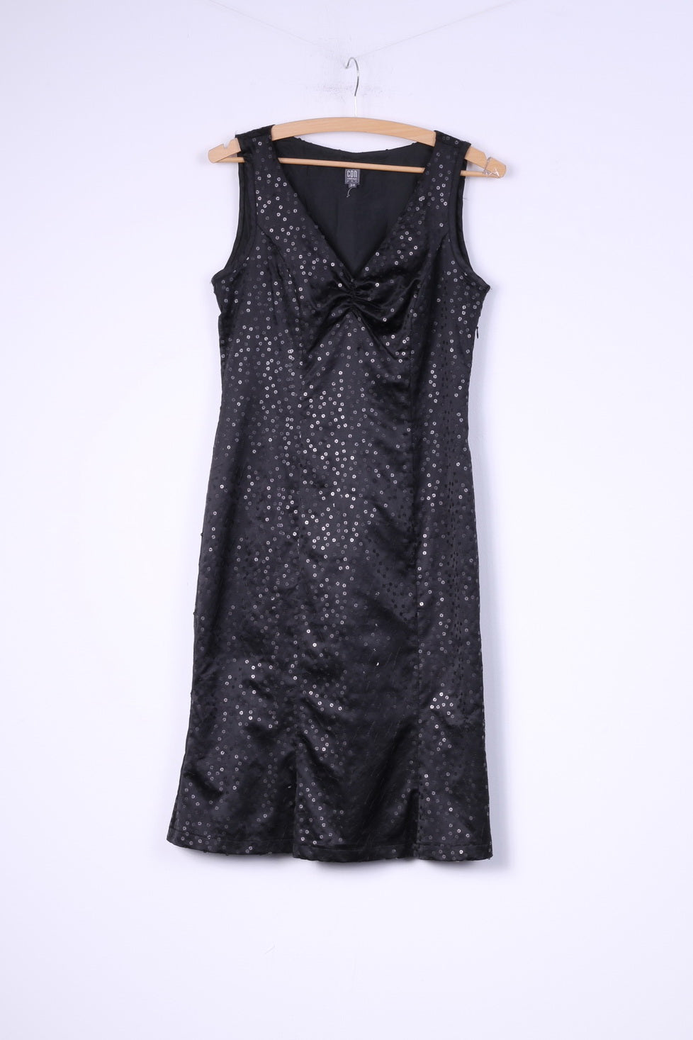 CDN Continue Mini robe pour femme 34 XS avec col en V et paillettes sans manches brillantes 