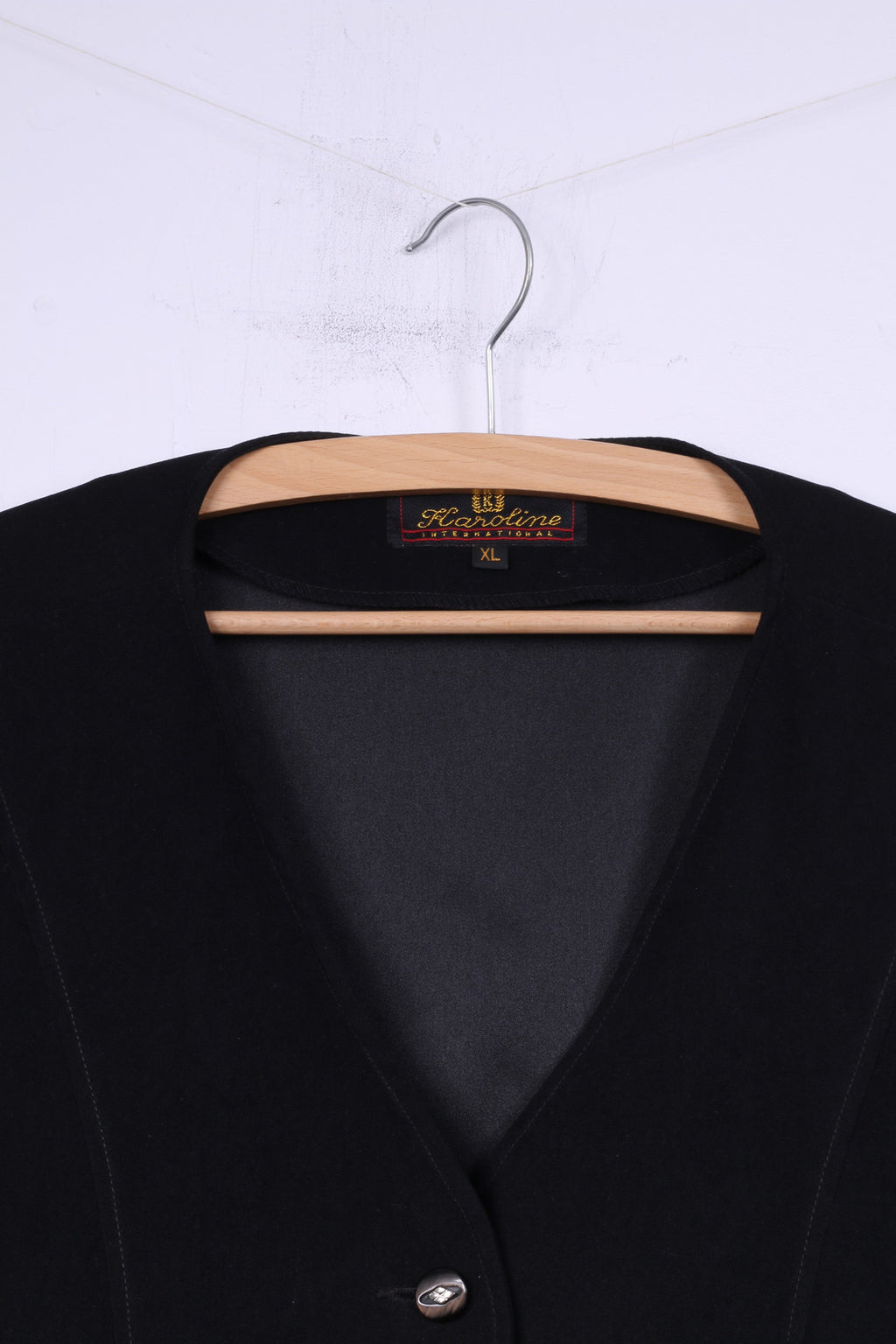 Karoline International Women XL Waistcoat Black Retro Single Breasted Pocket Vest