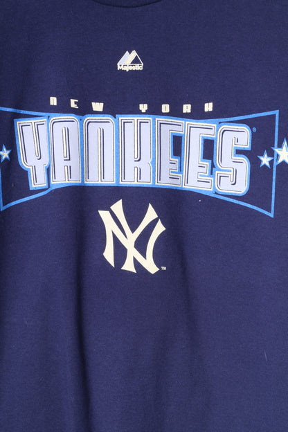 Camicia Majestic Boys S 14 Age Top in cotone blu scuro con grafica dei New York Yankees sul retro