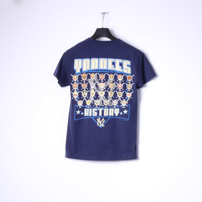 Camicia Majestic Boys S 14 Age Top in cotone blu scuro con grafica dei New York Yankees sul retro