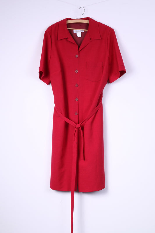 Charmant Femmes 22 XL Robe Midi Rouge Bouton Avant Épaulettes Manches Courtes Vintage 