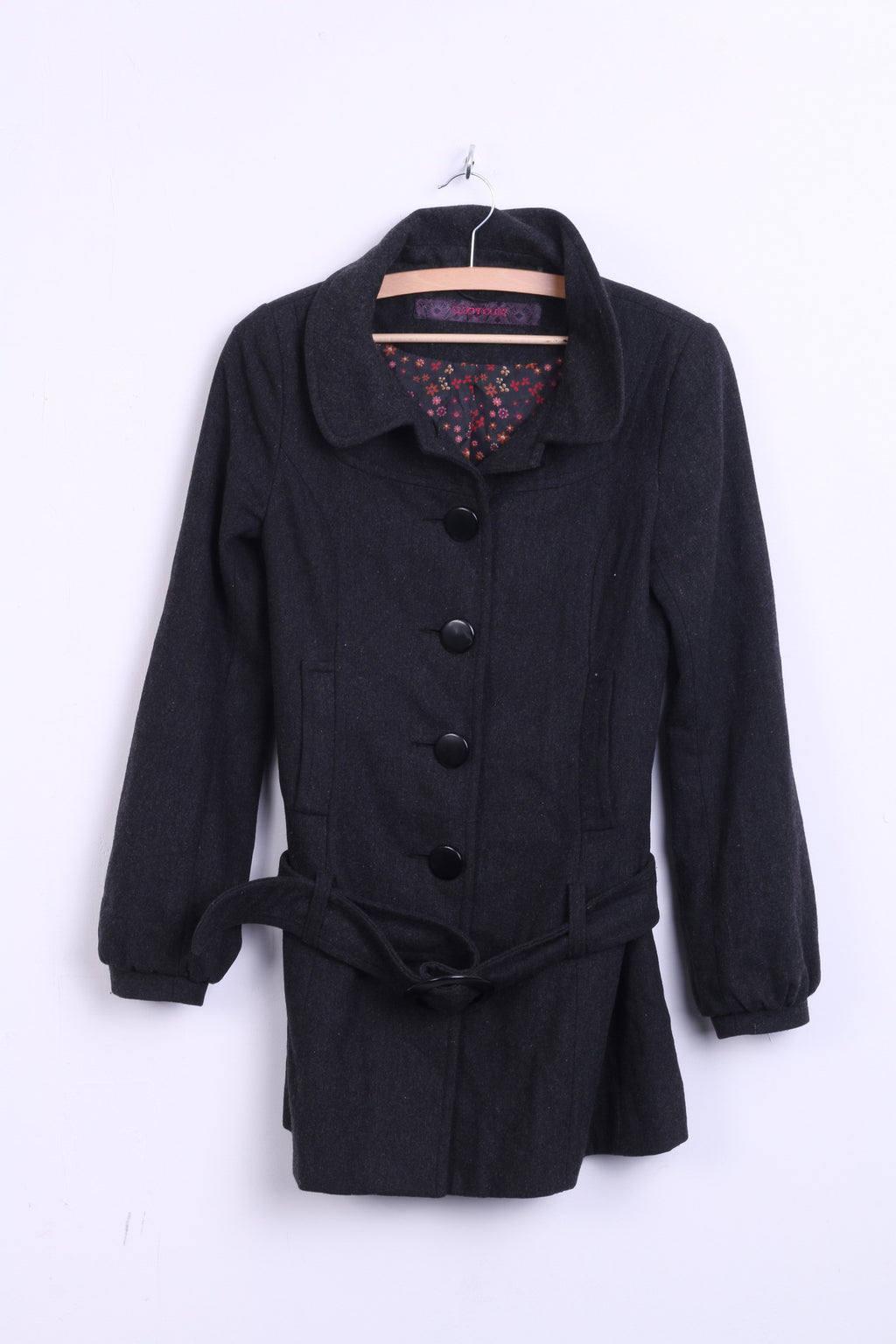 Clockhouse Womens 34 S Coat Jacket Dark Grey Wool Long Collar - RetrospectClothes