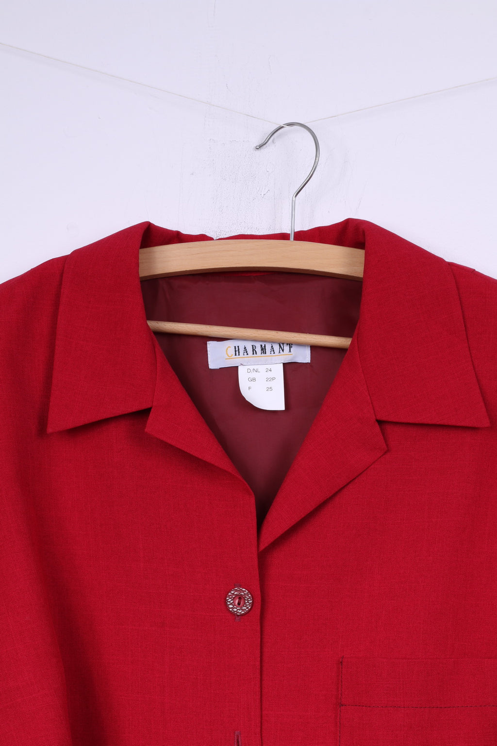 Charmant Femmes 22 XL Robe Midi Rouge Bouton Avant Épaulettes Manches Courtes Vintage 