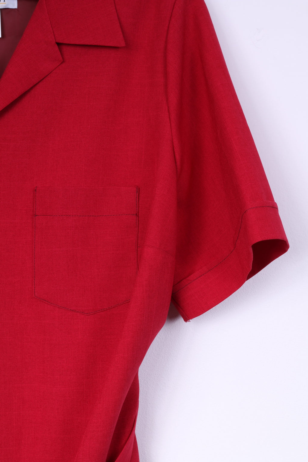 Charmant Femmes 22 XL Robe Midi Rouge Bouton Avant Épaulettes Manches Courtes Vintage 