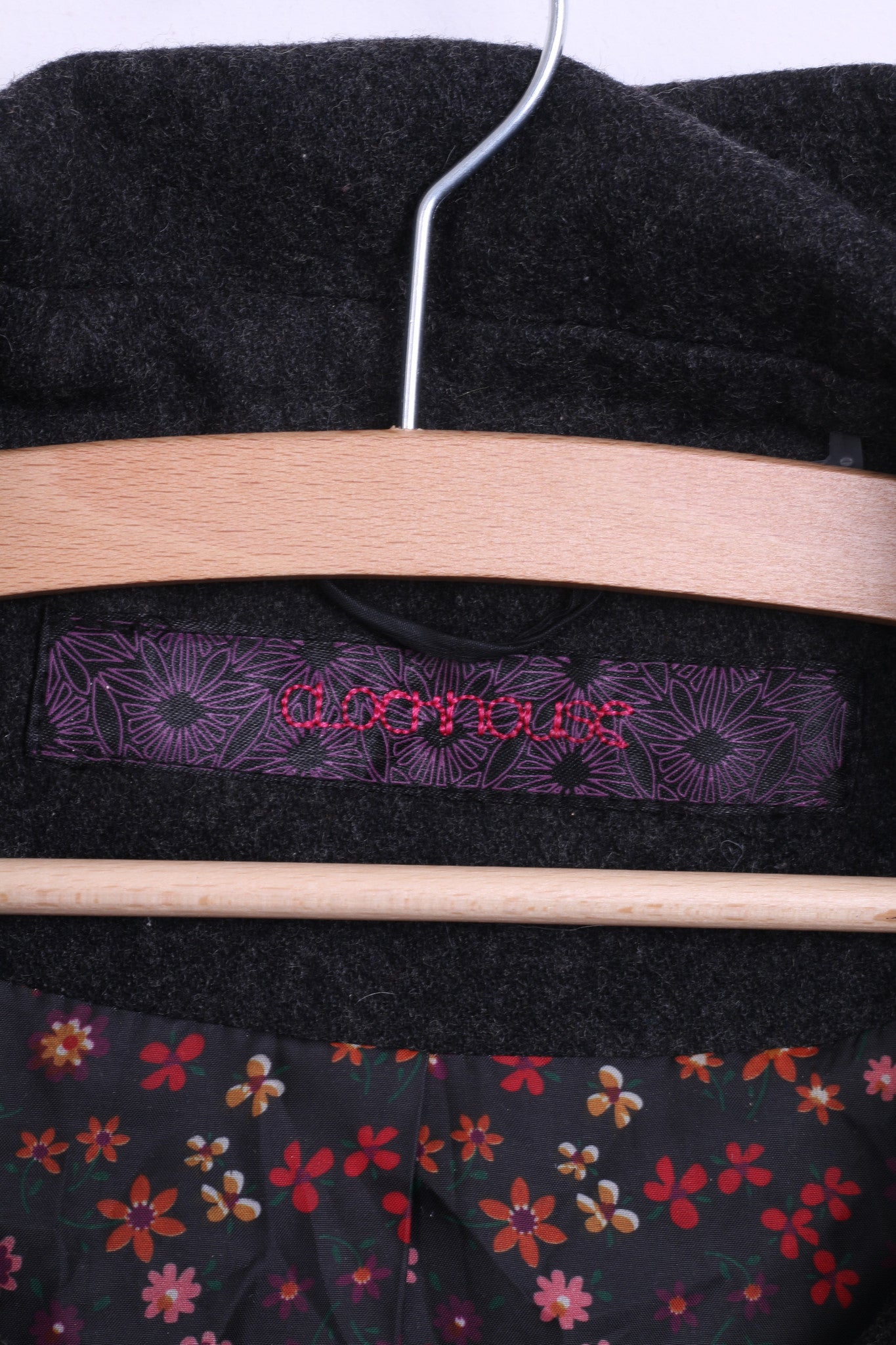 Clockhouse Womens 34 S Coat Jacket Dark Grey Wool Long Collar - RetrospectClothes