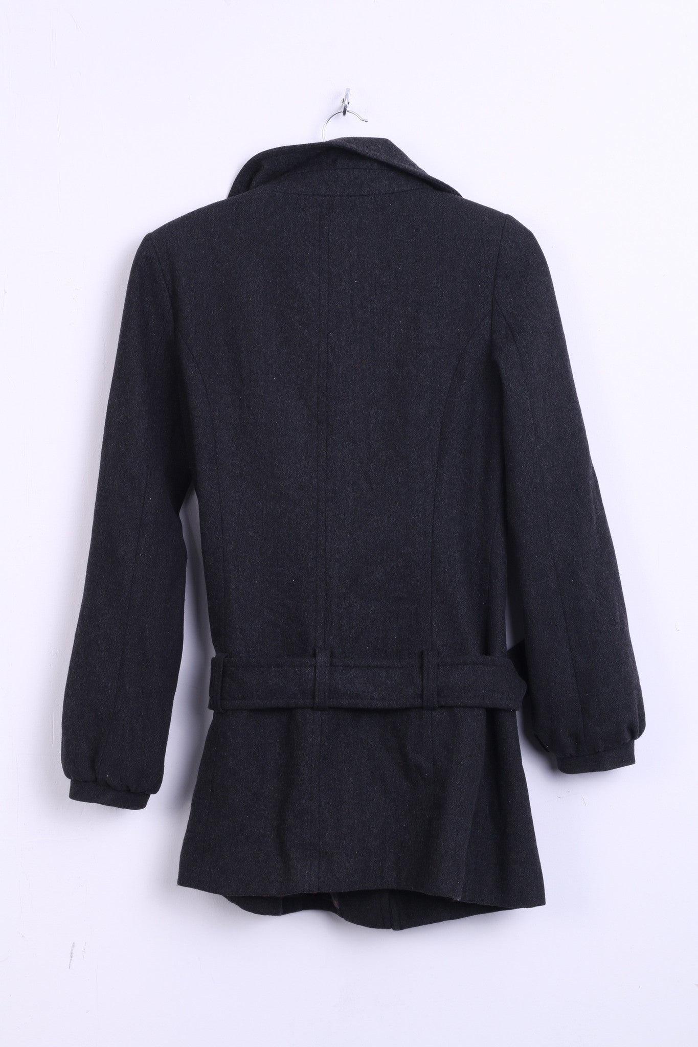 Clockhouse Womens 34 S Coat Jacket Dark Grey Wool Long Collar - RetrospectClothes