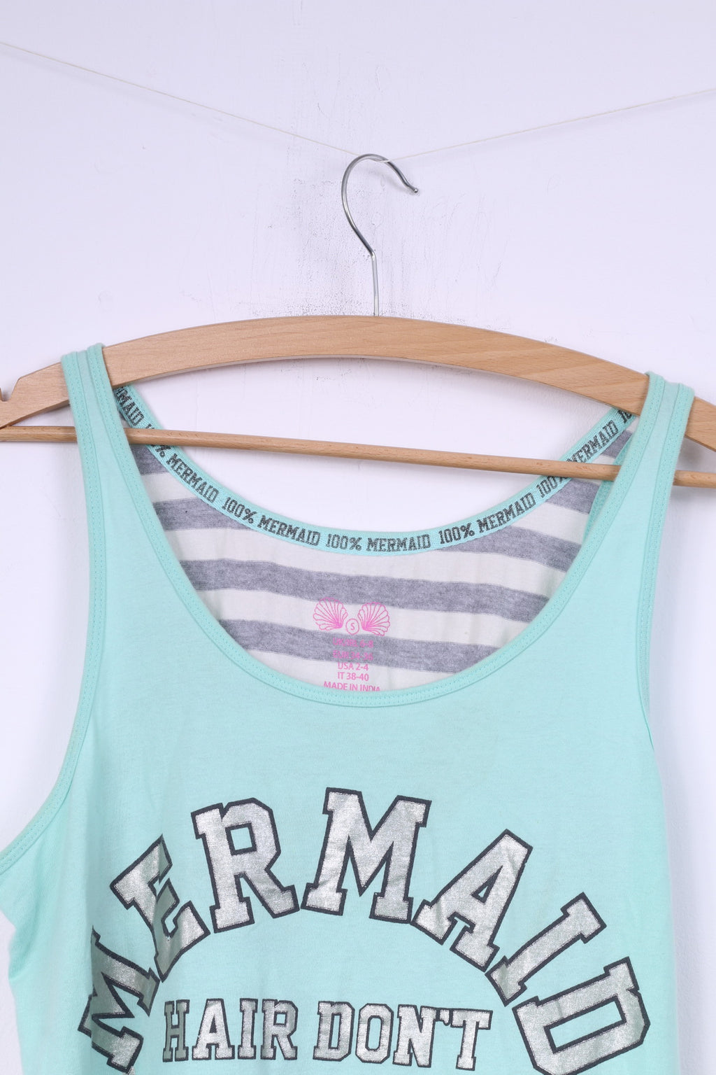 Primark Débardeur Femme 6/8 S Disney Mermaid Hair Dont Care Coton Vert Clair 