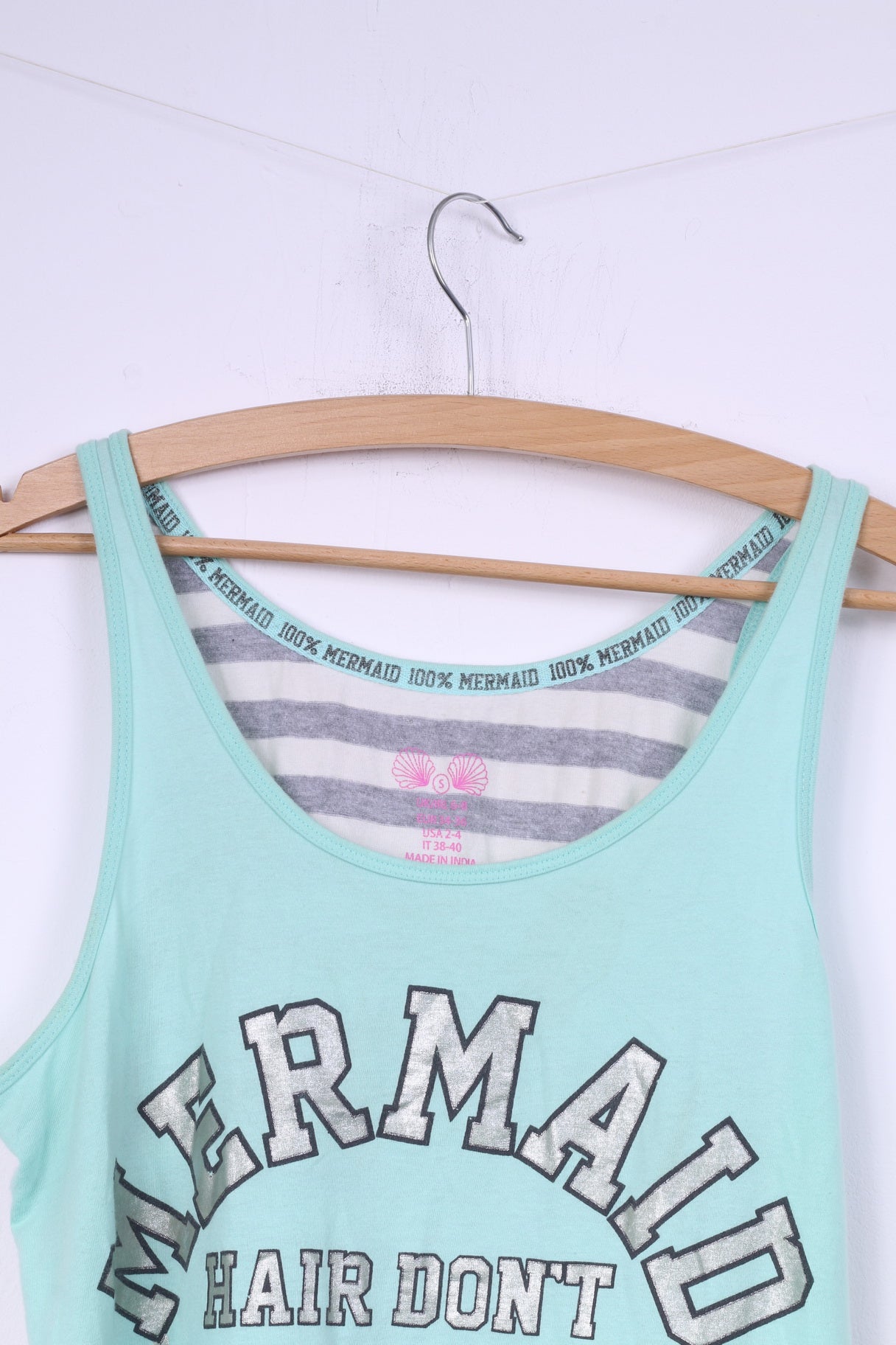 Primark Débardeur Femme 6/8 S Disney Mermaid Hair Dont Care Coton Vert Clair 