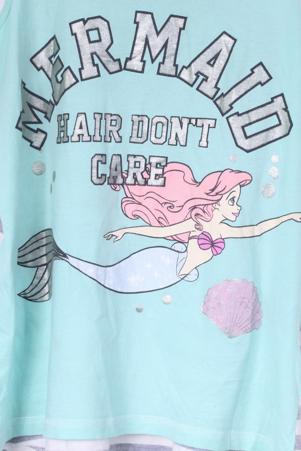 Primark Womens 6/8 S Tank Top Disney Mermaid Hair Dont Care Cotton Light Green