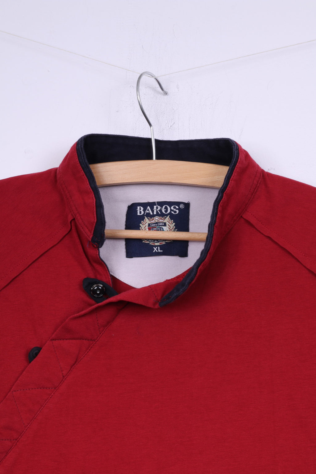 Baros Chemise XL pour homme Rouge Col montant Haut en coton 