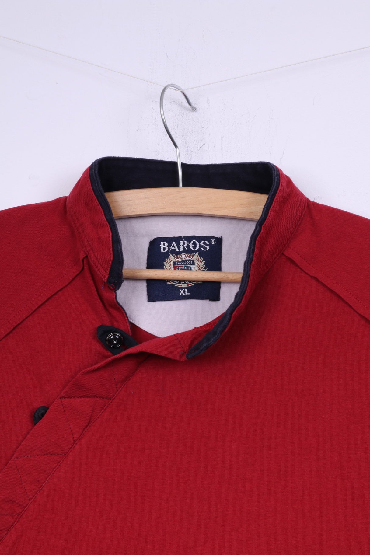 Baros Chemise XL pour homme Rouge Col montant Haut en coton 