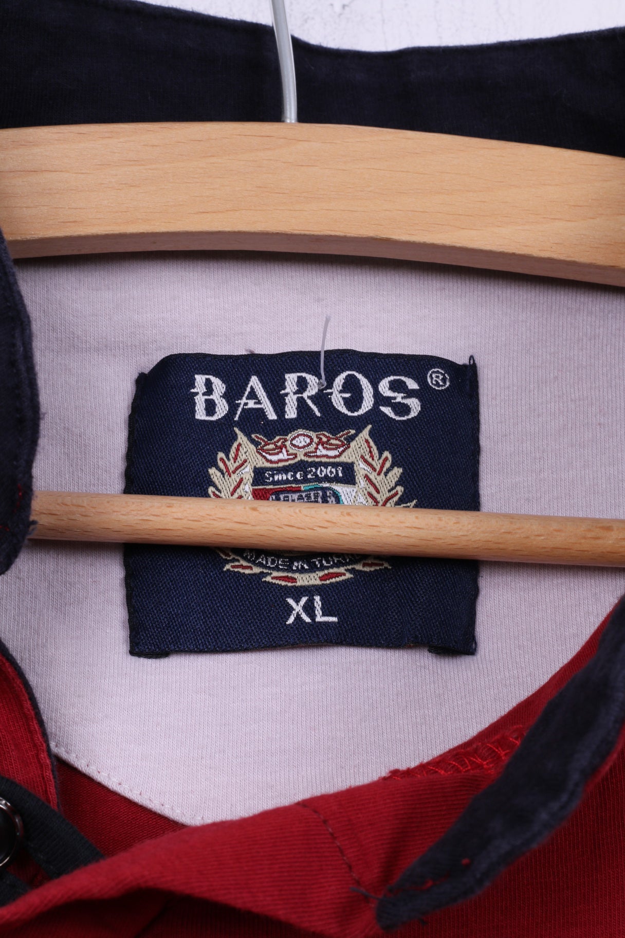 Baros Mens XL Shirt Red Stand Up Collar Cotton Top