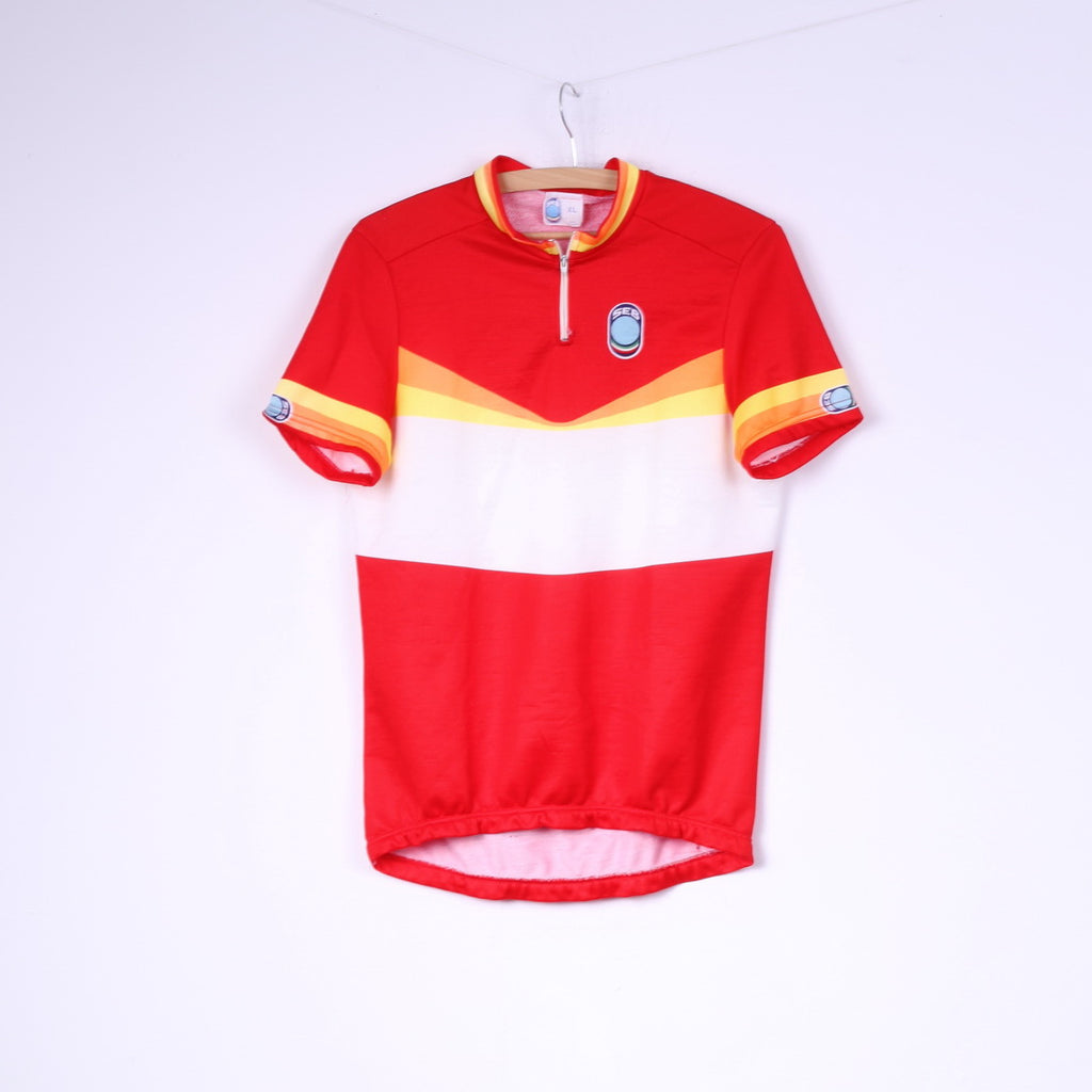 Seb Men XL Cycling Shirt Red Striped Zip Neck Sportswear Top Italy