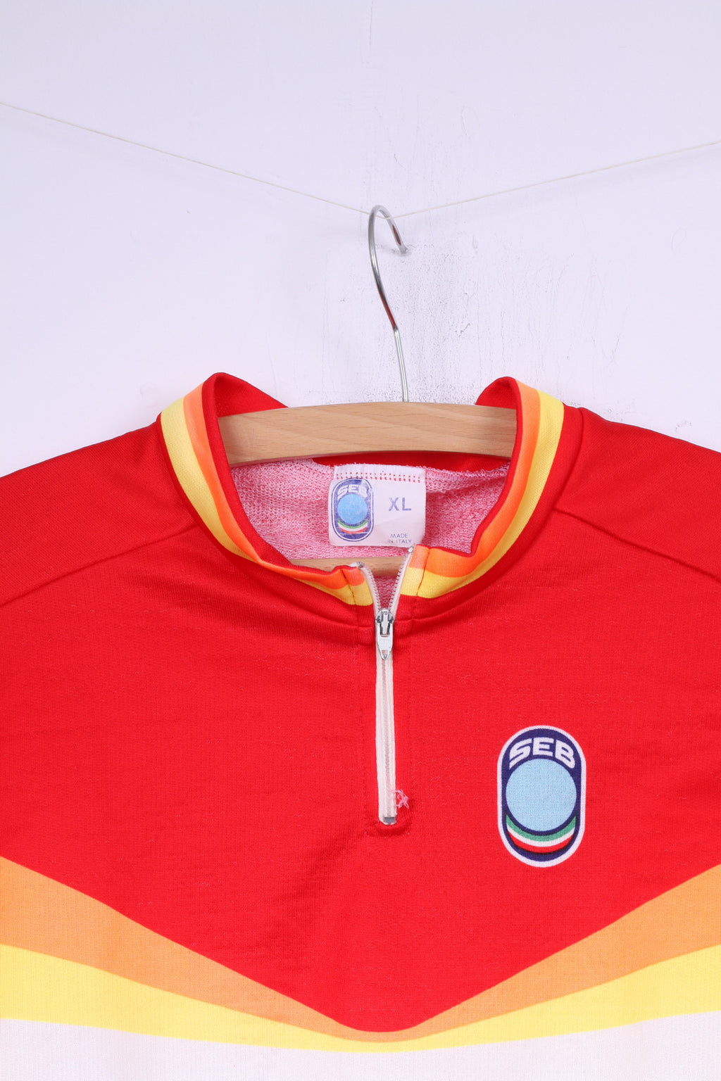 Maglia da ciclismo Seb da uomo XL Maglietta sportiva con collo a zip a righe rosse Italia 