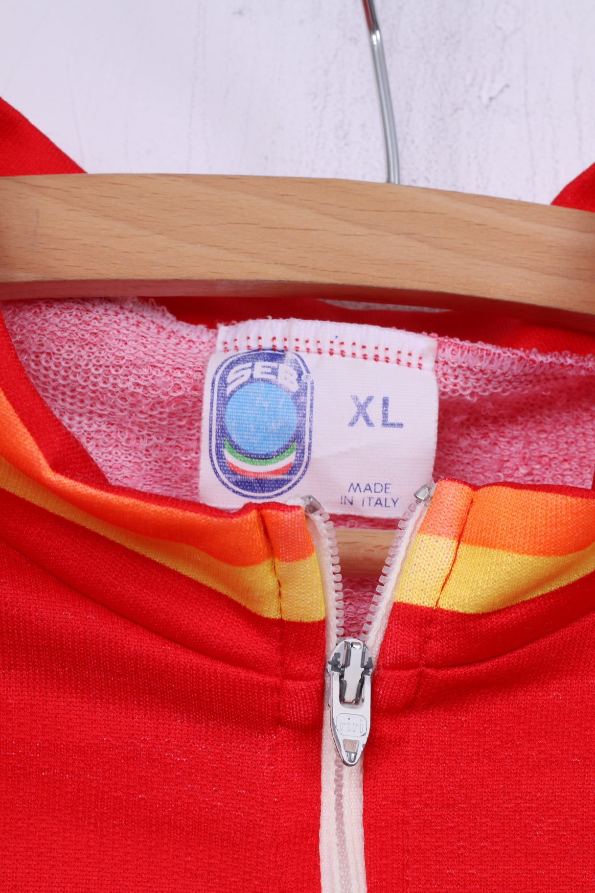 Seb Men XL Cycling Shirt Red Striped Zip Neck Sportswear Top Italy