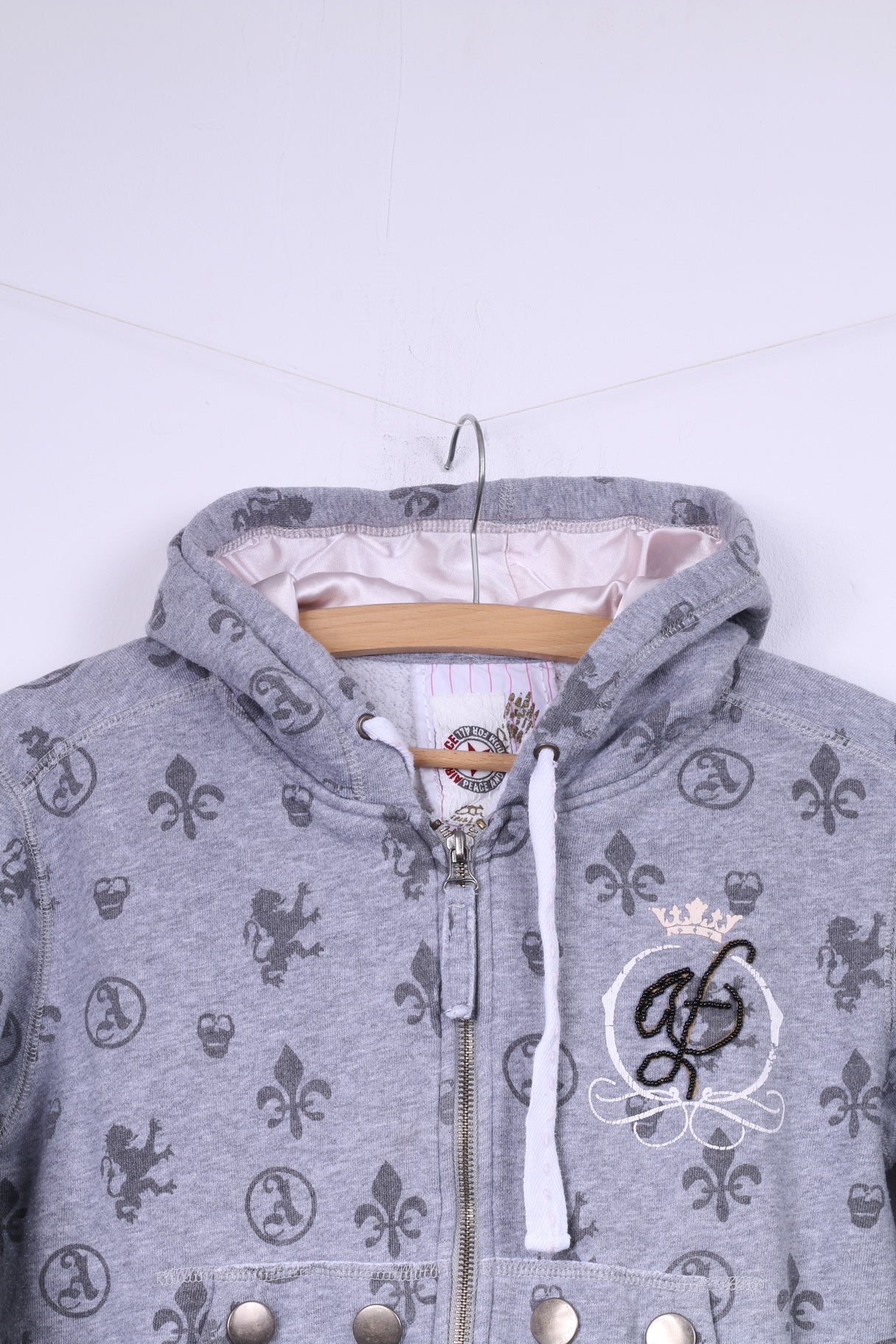 Airforce Womens XS Sweatshirt Grey Hooded Jumper Cotton Full Zipper