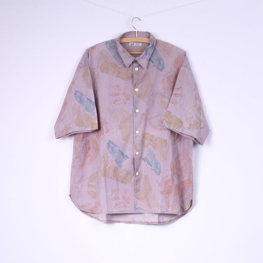 Camicia casual da uomo Avantt 41/42 XL Top a maniche corte in cotone vintage viola 